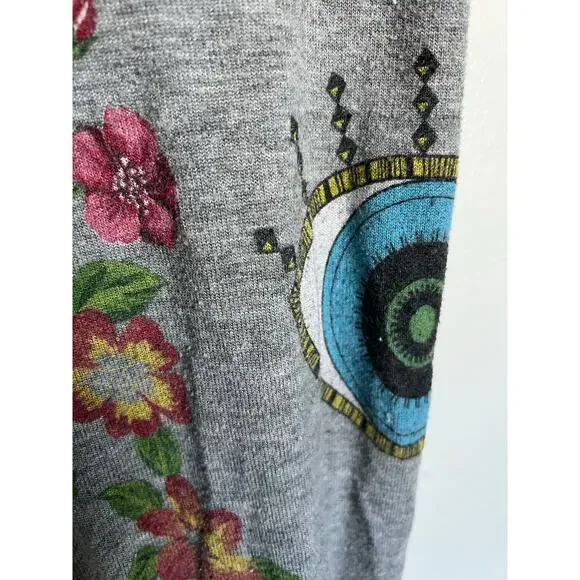 Lauren Moshi Pants Small Joggers Floral Evil Eye Gray Lightweight Sweatpants - Picture 5 of 8